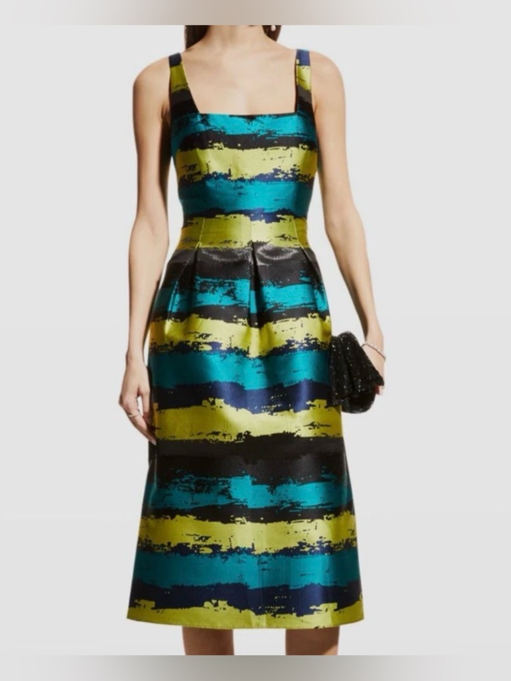 Aidan Mattox Square Neck  Jacquard Fit & Flare  Midi Dress Size 8